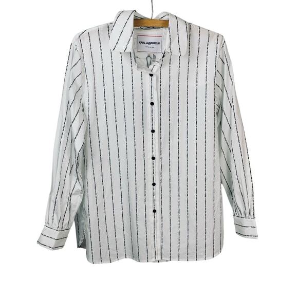 Karl Lagerfeld Paris Black Striped Button Down Shirt - Size XS - Picture 1 of 7